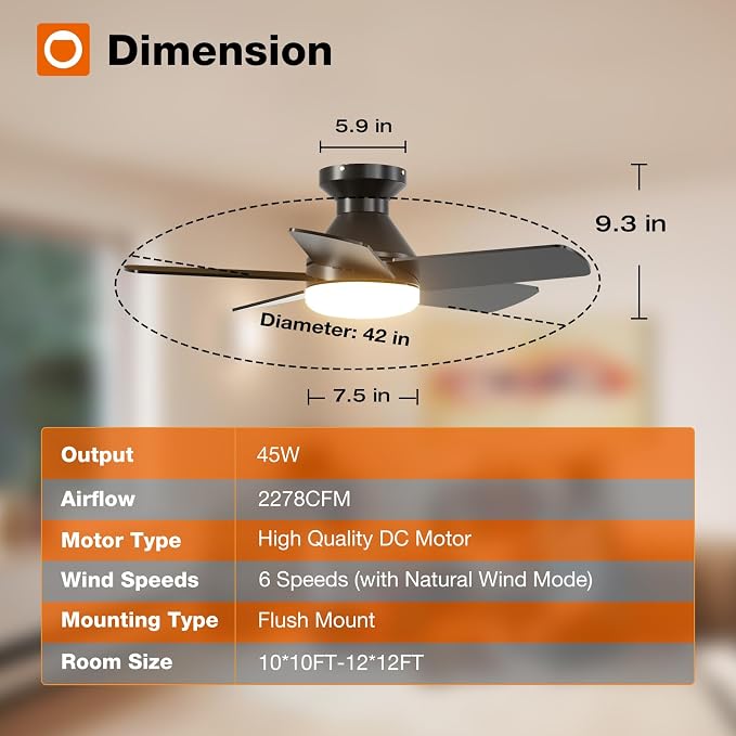 addlon Ceiling Fans with Lights, 32 inch Low Profile Ceiling Fan with Light and Remote Control, Flush Mount, Reversible, 3CCT, Dimmable, Quiet, Black Small Ceiling Fan for Bedroom Indoor/Outdoor Use