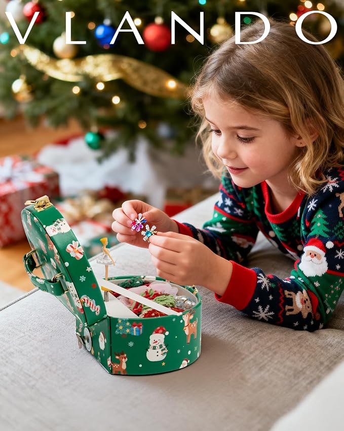 VLANDO Gifts for Girl, Musical Jewelry Box for Girls, Small Kid Music Box with Ballerina for Party Bedroom Decor, Gifts for Girls Kids - Christmas Green