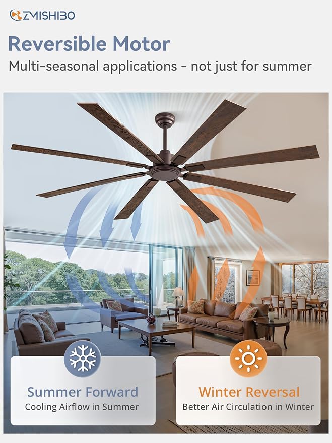 ZMISHIBO 80 Inch Ceiling Fan No Light with Remote Control, 8 Blades Quiet DC Reversible Motor, 6-Speed, Timer, Oil Rubbed Bronze Finish, Indoor Outdoor Ceiling Fans for Patios, Living Room, Garage