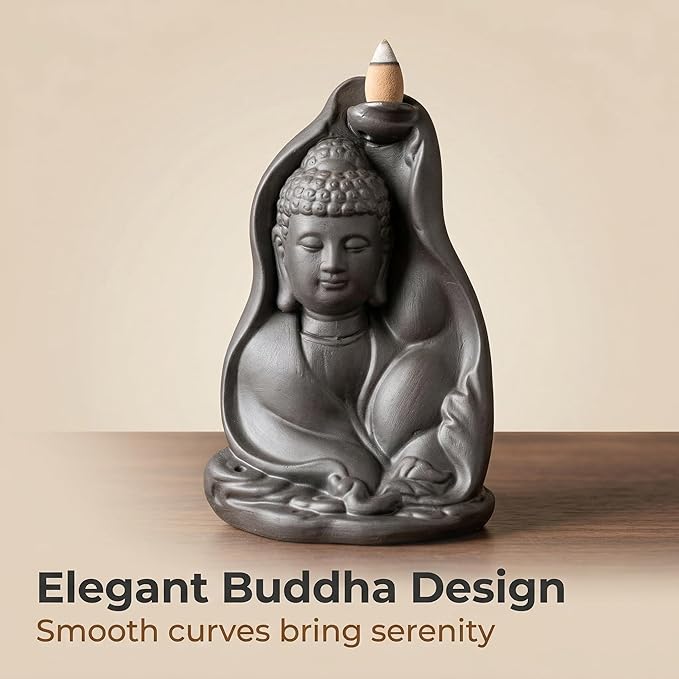 Ceramic Incense Burner, Waterfall Reflux Design, Aromatherapy Holder for Cones and Sticks, Dark Brown。 (XRL)