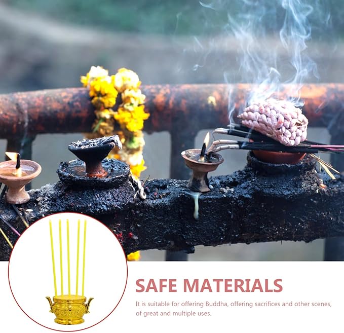 PRETYZOOM LED Electric Incense Burner – Smokeless Flameless 5-Stick Censer, 10.03×4.72×2.36 in, Gold Metal – Battery Operated for Buddhist Altar, Meditation Room, Home Decor