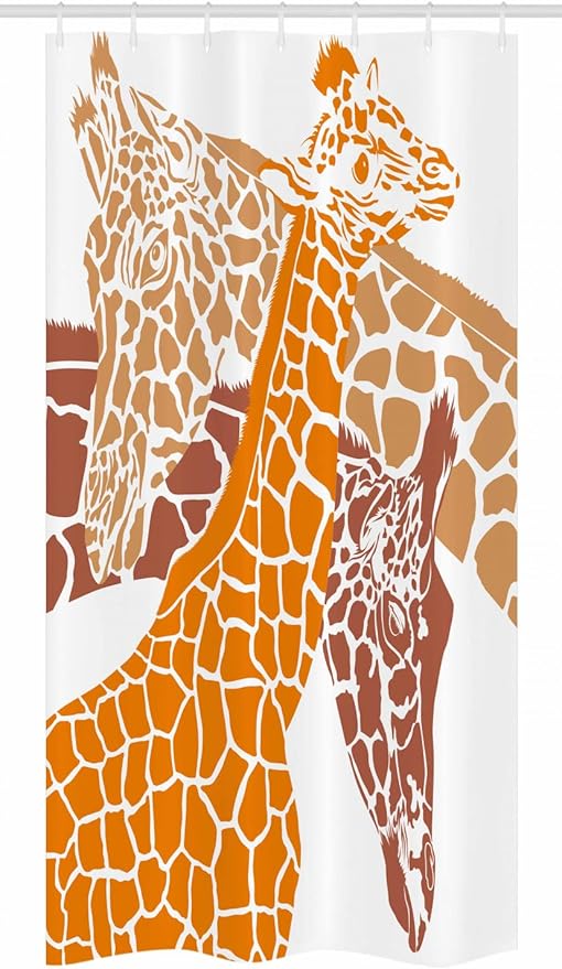 Ambesonne Giraffe Stall Shower Curtain, Sketch of a Family Savannah Wildlife in Tall Animal Zoo Camouflage, Fabric Bathroom Decor Set with Hooks, 36" W x 72" L, Orange White and Brown