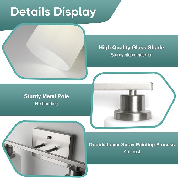 Ascher Bathroom Light Fixtures, 2-Light Vanity Light Over Mirror, Brushed Nickel Wall Sconces with Milky White Frosted Glass Shades, Wall Lamp for Living Room Bedroom, E26 Base(Bulbs Not Included)