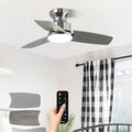 30 Inch Ceiling Fans with Lights and Remote, Bedroom Living Room Office, Flush Mount, 6CCT Dimmable, Dual Color 3 Blades 6 Speed Reversible Quiet DC Motor, Chrome-Plated/Wood Grain