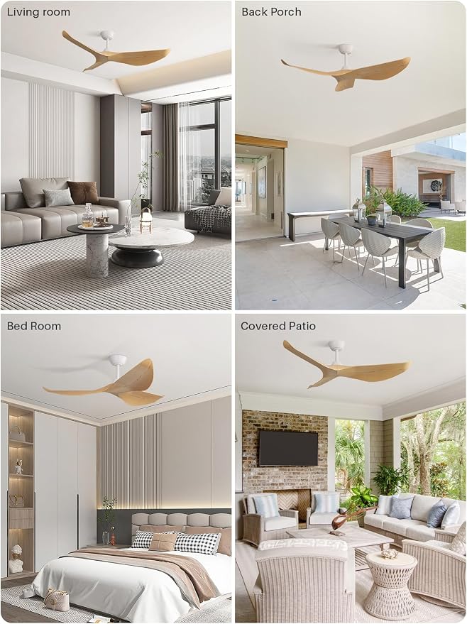 Sofucor 38 Inch Ceiling Fan No Light, Modern Ceiling Fan with Remote Control, Quiet Reversible DC Motor, 6-Speed Noiseless Indoor Ceiling Fan for Bedroom Living Room Covered Patio Porch