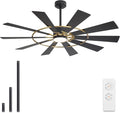 WINGBO 72" Windmill Ceiling Fan with Lights, 3 Downrod, 6-Speed Reversible DC Motor, 3CCT, 10 Blade Indoor Farmhouse DC Ceiling Fans for Kitchen Bedroom Living Room Patio, Aged Brass and Black