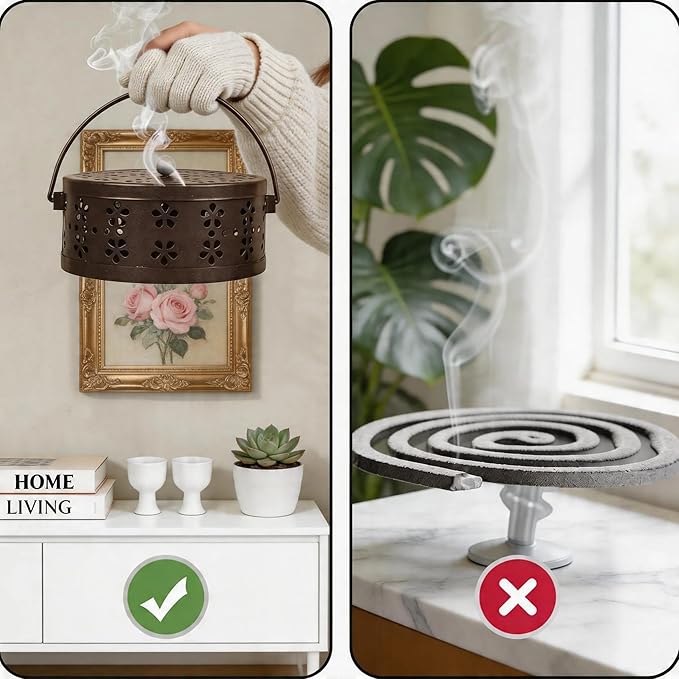 2-Pack Retro Bronze Mosquito Coil Holder, Outdoor Citronella Incense Sticks Burner, Metal Incense Holder with Handle