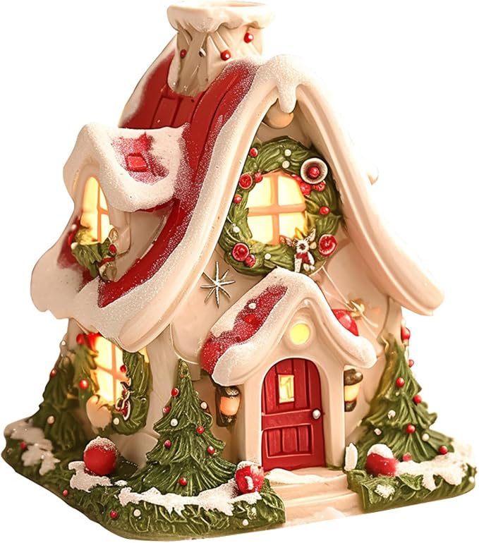 Incense Burner, Cute Christmas Log Cabin Incense Burner, Resin Cone, Portable Holder for Holiday Decor Home Indoor Gifts, Cone Holder