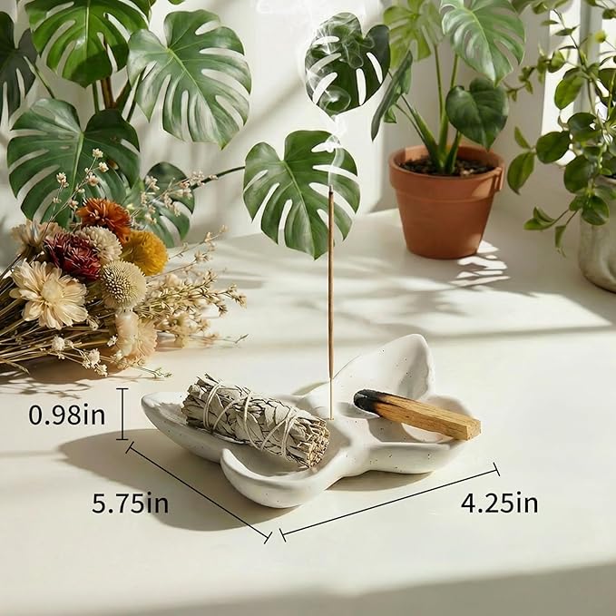 Butterfly Incense Holder for Sticks, Handmade Ceramic Incense Burner, Sage Stick Burner and Palo Santo Holder for Zen Yoga Spa Meditation Home Decor, Butterfly Spiritual Gifts for Women Mom