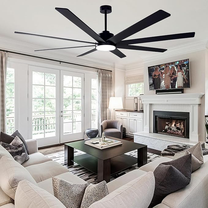 Minislak 72Inch Large Black Ceiling Fans with Light and Remote Control,8 Wooden Blades,6-Speed,3CCT,Quiet Reversible DC Motor Indoor Outdoor Ceiling Fan for Patio/Living Room/Garden