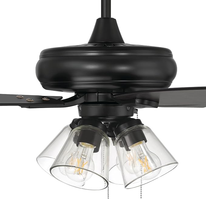 Craftmade 52" Eos 4 Light Ceiling Fan in Flat Black Finish with Reversible Flat Black/Greywood Blades
