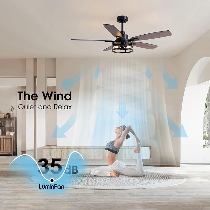 Ceiling Fans with Lights and Remote Control, Ceiling Fan for Bedroom Living Room (52 Inch Black-2)