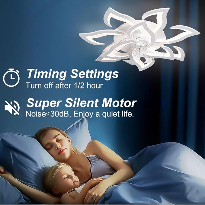 32" White Flower Ceiling Fan with Light Remote Control, Low Profile Flush Mount Ceiling Fan for Kitchen Bedroom Living Room