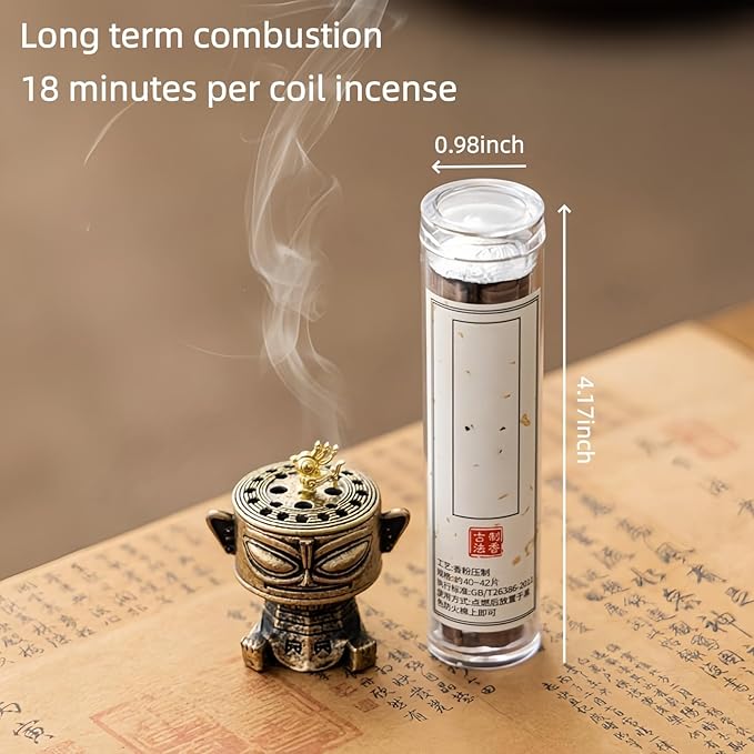 24 Holes Incense Holder for Sticks, Vintage Handmade Incense Burner Ash Catcher with 42 Coils Incense,Ornament for Aromatherapy/Yoga/Meditation/Home Living Room Office Car Decor