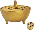 Small Cast Iron Incense Burner Holder, Home Decor, Bowl Design with Lid, Golden Incense for Sticks, Resin, Cone Incense or Wax Melts, Cense with Stand Base for Yoga, Spa, Room, Office