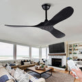 52 Inch Ceiling Fans without Lights, Black Ceiling Fans no Lights with Remote Control, 3 Solid Wood Blades， Indoor Outdoor Ceiling Fan for Living Room Patios Bedroom Kitchen