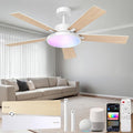 Smart Ceiling Fan with Light,RGBCW 52" Low Profile Ceiling Fan with Light and Remote,Alexa/Google/App Control,Reversible DC Motor,Dimmable,2500lm,Quiet Fan for Bedroom,Living Room White