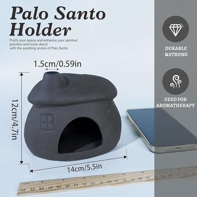 Mougigi Palo Santo Burner - Mini Tabletop Chiminea House Design, Smudge Bowl Holder for Sage & Incense Cones - Perfect for Meditation, Ash,Zen,Yoga, Spiritual Altars, Home Décor & Thoughtful Gifts