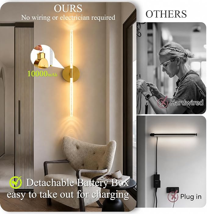 Rechargeable Wall Lights Battery Operated Sconce 2Pack(Gold Bubble Crystal)