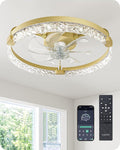 EDISHINE Ceiling Fans with Lights, 20'' Low Profile Flush Mount Fandelier, 3000-6000K Dimmable, 6 Speeds, App & Remote Control, DC Motor, LED Modern Bladeless Fan Light for Bedroom, Gold