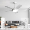 Sofucor 42 Inch Ceiling Fans with Lights-Modern White Small Bedroom Ceiling Fan with Remote Control,Plug-in Blades Quick Install,Quiet DC Motor,Outdoor 5 ABS Blades Ceiling Fan for Kitchen/Living Room