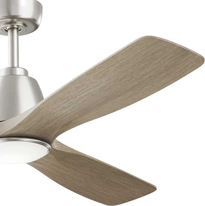 Kichler 54" Volos II 3 Blade Ceiling Fan in Brushed Nickel with Distressed Antique Grey Blades, Easy-to-Install AC Motor, Downrod, 300054-NI