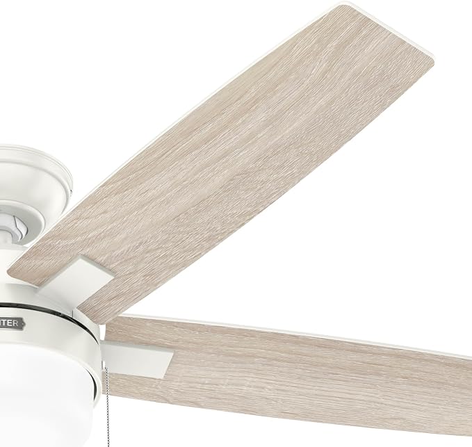 Hunter 52 inch Indoor Ceiling Fan with LED Light - White Ceiling Fan with Pull Chain, for Bedroom or Living Room, Standard Mount, No Remote, 5 Blades, Includes Bulbs - Anisten 52487, Fresh White | Standard Mount, Pull Chain, 5 Blades, For Bedroom, Livi...