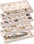 Frebeauty Jewelry Trays for Drawer,Set of 4 Jewelry Organizer and Storage | Velvet Material,Earring Holder Organizer,Stackable Jewelry Display for Vanity,Drawer Inserts for Rings,Studs,8.3×4.9 inch