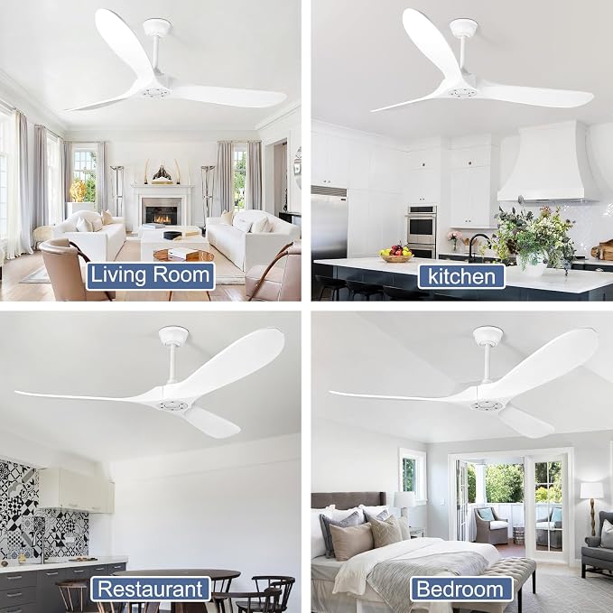 72 Inch Solid Wood Ceiling Fan without Light,3 Real Wood Blades,DC Motor Quiet and Reversible,Outdoor Ceiling Fan for Garage,Patio,Farmhous (white)
