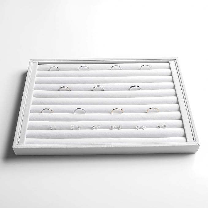 Frebeauty Jewelry Trays for Drawer,Set of 4 Jewelry Organizer and Storage | Velvet Material,Stackable,Adjustable Dividers,Drawer Inserts for Rings Studs Bracelet,Earring Organizer for Women Girls