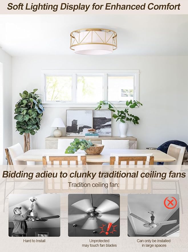 Boho Ceiling Fan with Light Flush Mount,20" Gold Caged Ceiling Fans with Lights Remote Control, Low Profile Boho Fandelier with 6 Speeds for Bedroom,Nursery,Living Room