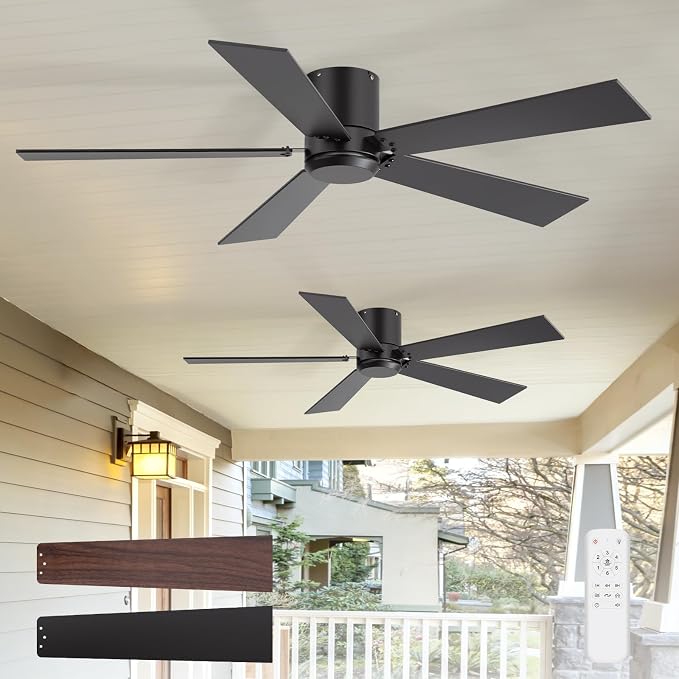 ZYD 2 Pack Ceiling Fan No Light, 42 inch Black Ceiling Fan with Light and Remote Control, Quiet Reversible DC Motor, Noiseless, Ceiling Fan for Bedroom, Farmhouse, Indoor/Outdoor Use