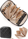 BAGSMART Travel Jewelry Case, Leather Zip for Rings Necklaces | Removable inner pocket, 3 tangle-free clips, 1 elastic pocket, 2 leather snap straps for rings/earrings