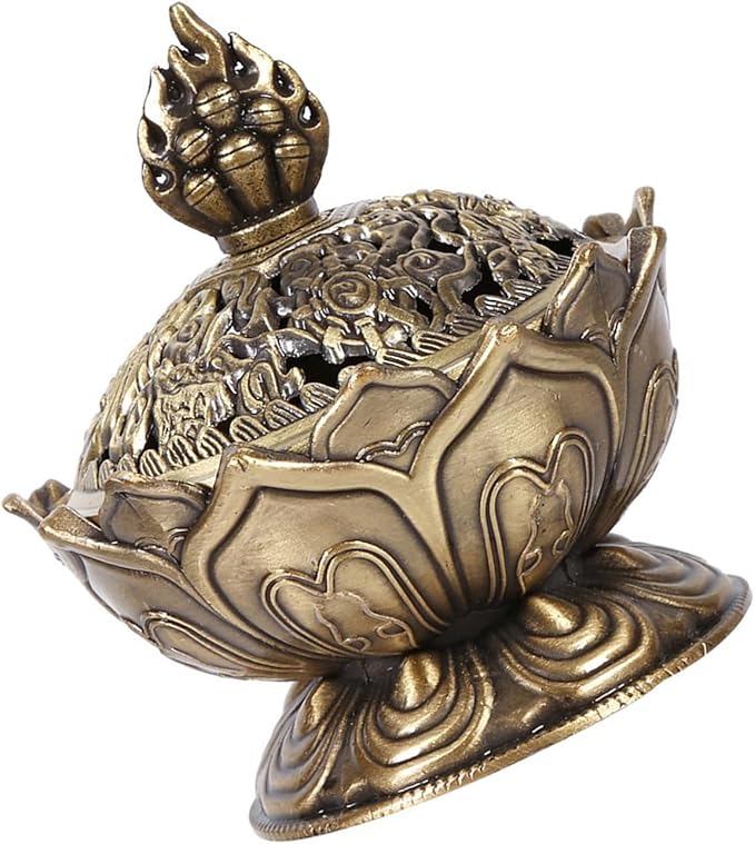 Vintage Backflow Smoke Incense Incense Holder Metal Incense Cone Holder Lotus Bowl Zinc Alloy for Home Office Ornament (Bronze)