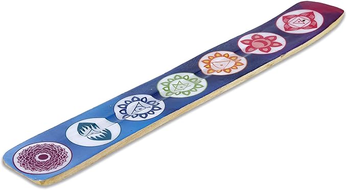 Bless-International Traditional-Handmade-Burner Wooden-Incense-Stick-Holder Ash-Catcher-Stand for-Aromatherapy-Meditation-Yoga (Seven Chakkra) 10 Inches, Pack of 2