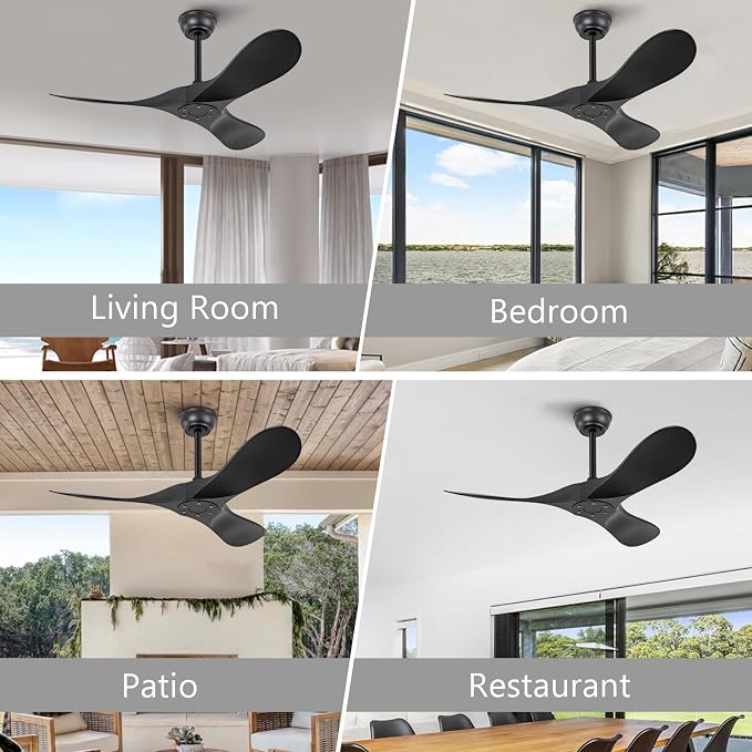 KBZZ 42 Inch Black Ceiling Fans without Lights,6 Speeds,Reversible Silent DC Motor,3 ABS Blades,Modern Ceiling Fan no Light with Remote for Indoor Outdoor Farmhouse Office Patio