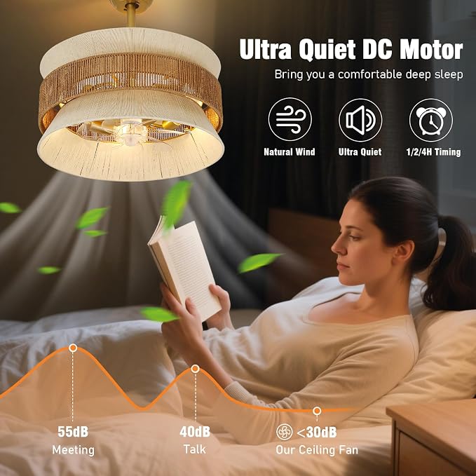 Boho Fandelier Ceiling Fan with Light,Gold Rattan Chandelier Fan Remote Caged Fandelier Ceiling Fan for Bedroom Nursery Foyer Kitchen and Living Room 6 Speeds Timing Adjustment Height Enclosed 20Inch