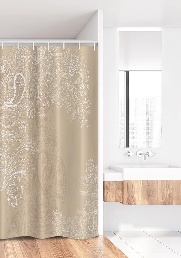 Ambesonne Beige Stall Shower Curtain, Hand Drawn Swirling Floral Motifs Antique Eastern Blossoms Indigenous Nostalgic Bohemian, Fabric Bathroom Decor Set with Hooks, 36" W x 72" L, Beige
