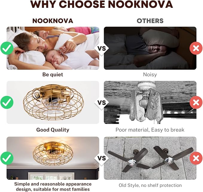 Ceiling Fan with Lights, 16 Inch Caged Ceiling Fan Lights Remote Control Small Industrial Ceiling Fan Light Fixture Flush Mount Farmhouse Light 8 Speeds Bladeless Lights for Bedroom Kitchen