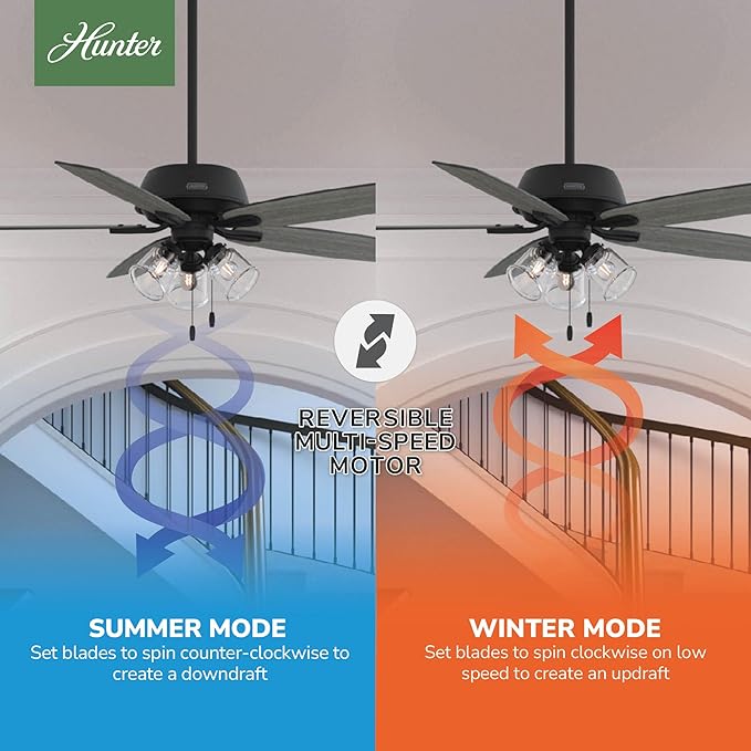 Hunter Dondra, Indoor, Ceiling Fan, with LED Lights, 60 inch, Matte Black