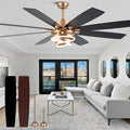 72 Inch Large Gold Modern Ceiling Fans with Lights | Remote, 6-speed reversible DC motor, dimmable, 3 adj rings; suitable for indoor/outdoor use, living room & kitchen.