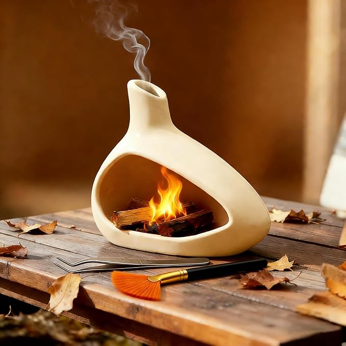 Palo Santo Holder, Ceramic Incense Burner for Sticks Sage Holders Cone Burning Smudge Bowl with Ash Brush for Meditation Yoga Spa Room Decor (Yellow)