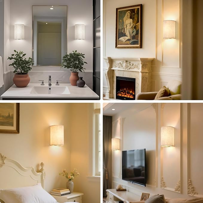 OCATO Battery Operated Wall Sconce: Wireless Wall Sconces Set of Two Magnetic Lamp Rechargeable Lights Dimmable with 16 RGB Colors Fabric Linen Shade with Remote Walls Decor for Bedroom Living Room