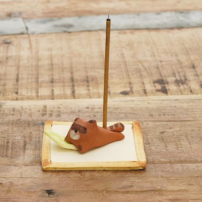 Charming Animal Series Ceramic Incense Holder, Japanese Pottery, Perfect for Relaxation and Concentration, Made in Japan (Raccoon Dog)