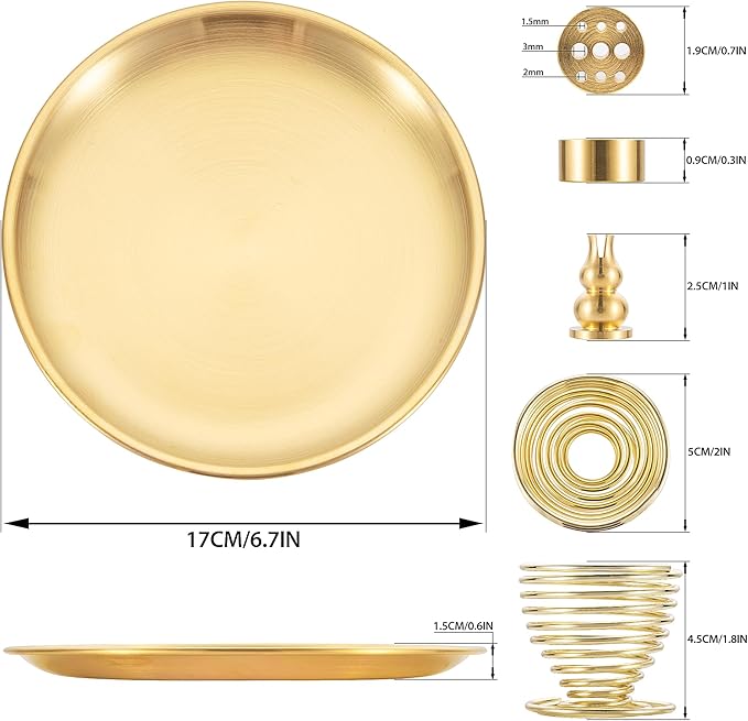 OSOPOLA 4 in 1 Incense Burner - 6.7 Inch Brass Gourd-Shaped Incense Holder for Sticks/Cones/Coils - Metal Ash Catcher for Meditation/Yoga/Home Decor ZX11