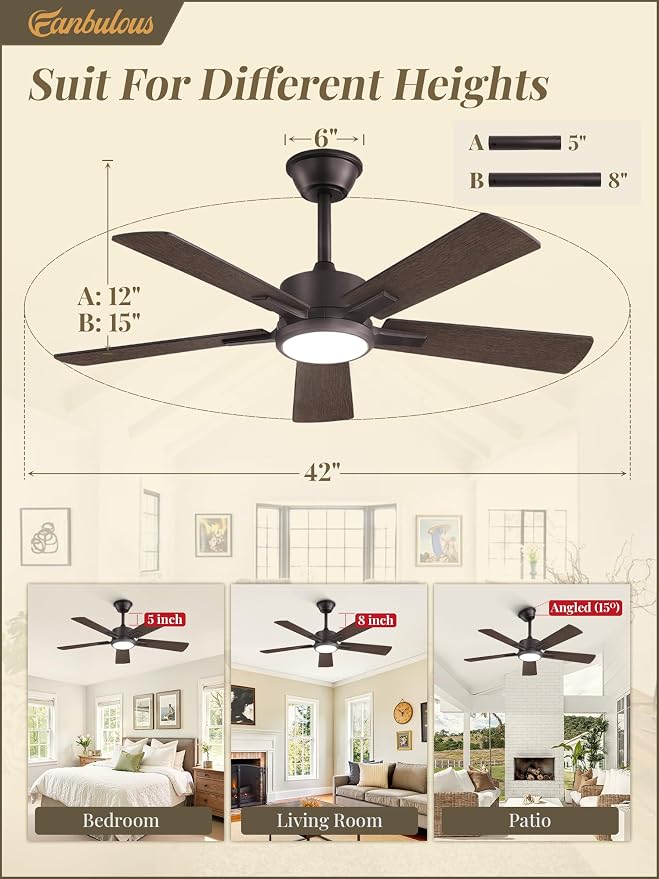 Fanbulous 42 Inch Ceiling Fans with Lights and Remote, Stepless Color Temperature Change & Dimmable 20W LED Ceiling Fan, 6 Speeds Reversible Quiet DC Motor for Bedroom, Living Room, Oil Bronze