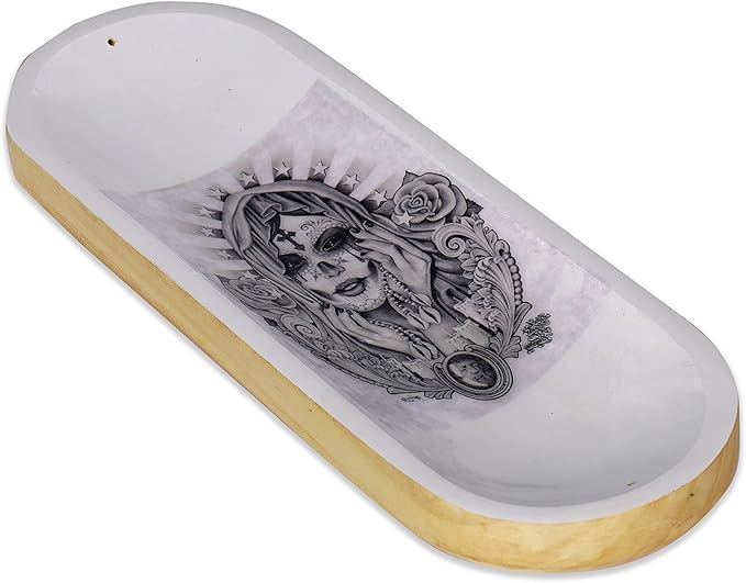 Bless-International Traditional-Handmade-Tray-Burner Wooden-Trat-Incense-Stick-Holder Ash-Catcher-Stand for-Aromatherapy-Meditation-Yoga (Angel Girl, 11x4x1.22 Inches)