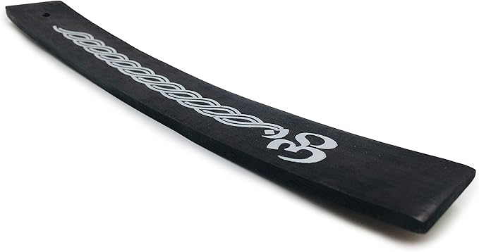 Incense Holder with Om Symbol - Black Wooden Tray with Painted White Om Design - for Incense Sticks, Meditation Accessories, Room Decor - 10 Inches
