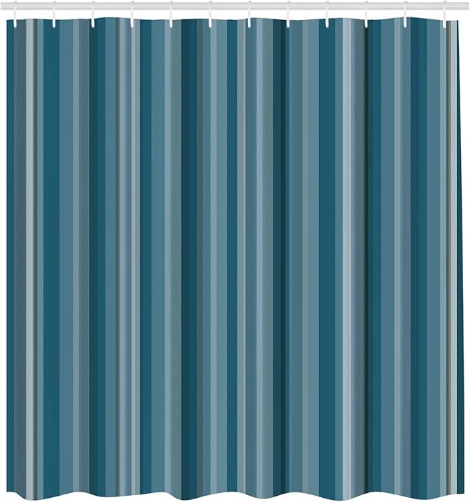 Ambesonne Stripes Shower Curtain, Abstract Ocean Inspired Palette Lines Geometrical Image Illustration, Cloth Fabric Bathroom Decor Set with Hooks, 70" Long, Sea Blue