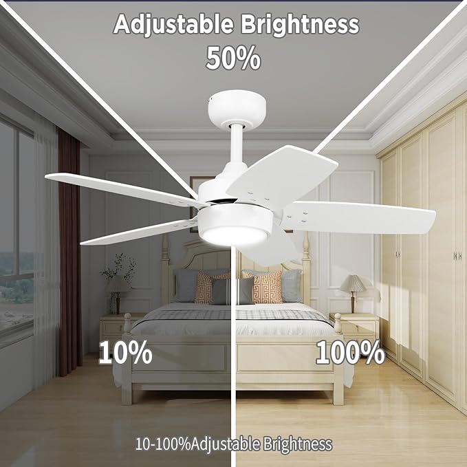 Ceiling Fan 36'' for Small Room: Matte White Modern Fans with Light Remote Control - Reversible Quiet DC Motor Dimmable with 6 Speeds for Dorm Room Bedroom Indoor Outdoor Use